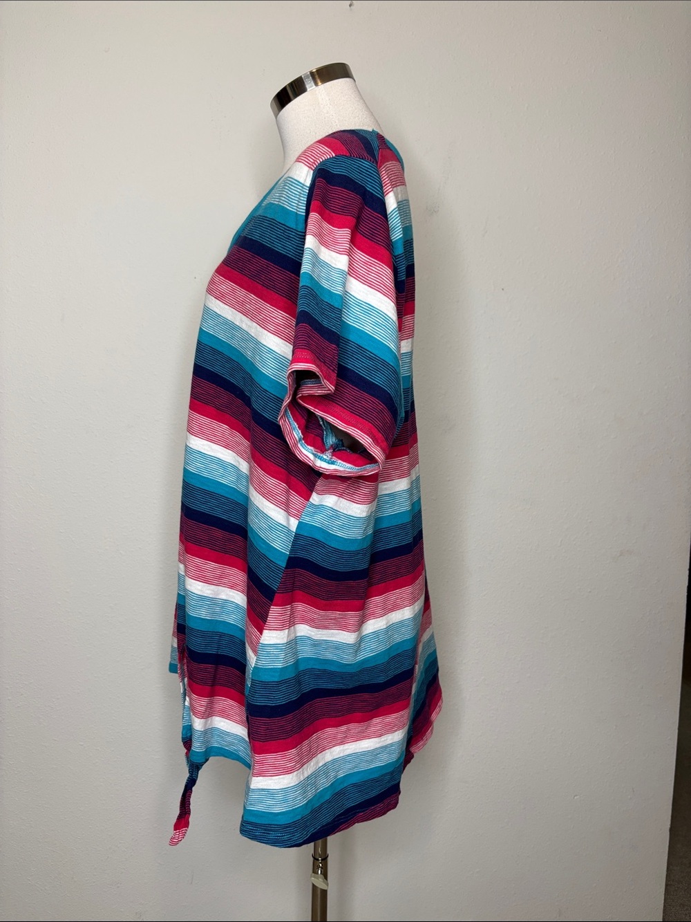 Lane Bryant Striped V-Neck Tie-Hem Top in Teal, Navy, Pink & White - Picture 3 of 6